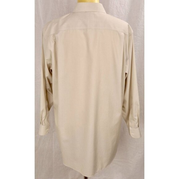 Jos A Bank Travelers Collection Men Tailored Fit Shirt Tan Pinstripe 16.5 32 VTG - Picture 3 of 12